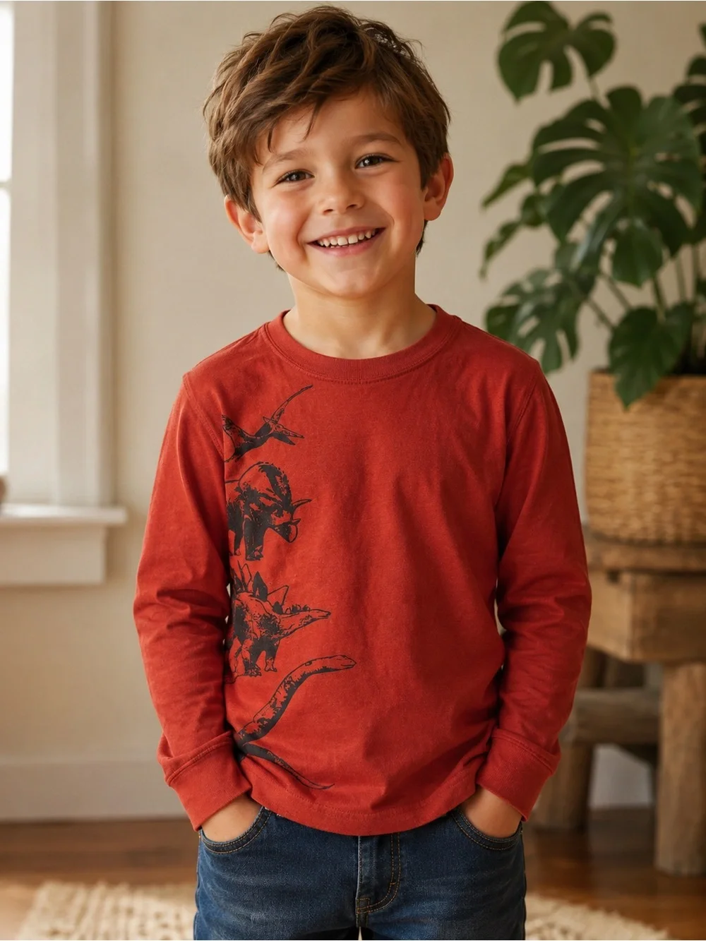 Carter's Long-Sleeve Rust Red Dinosaur Tee